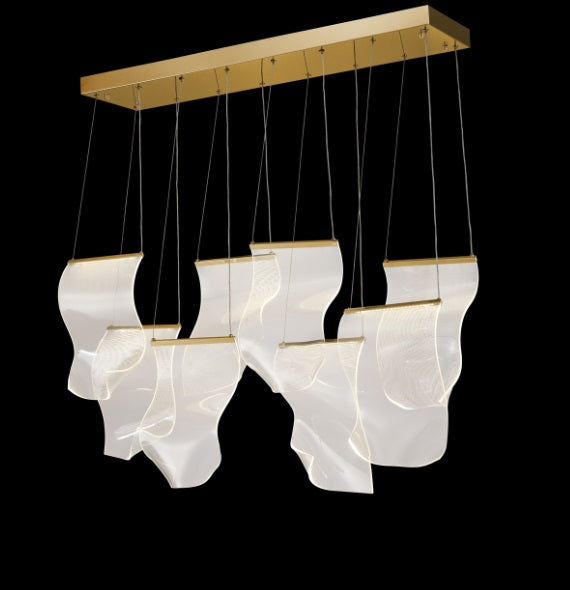 AICO Furniture Lighting Sheer Waves 8 Light Rectangular LED Chandelier in Champagne