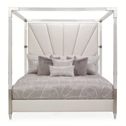 AICO Penthouse/Lanterna King Canopy Channel Tufted Upholstered Bed in Silver Mist image