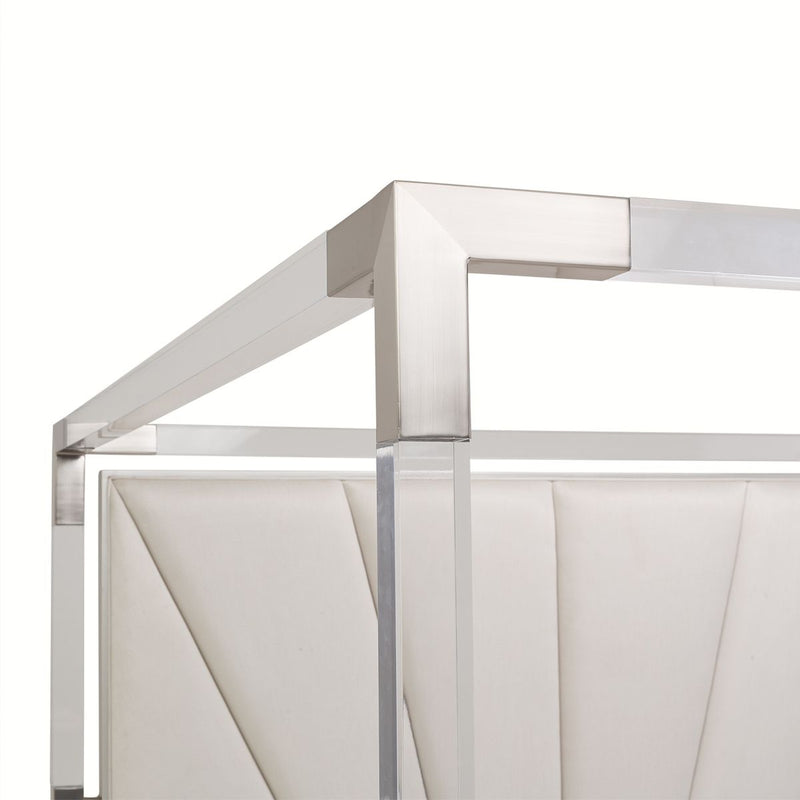 AICO Penthouse/Lanterna King Canopy Channel Tufted Upholstered Bed in Silver Mist