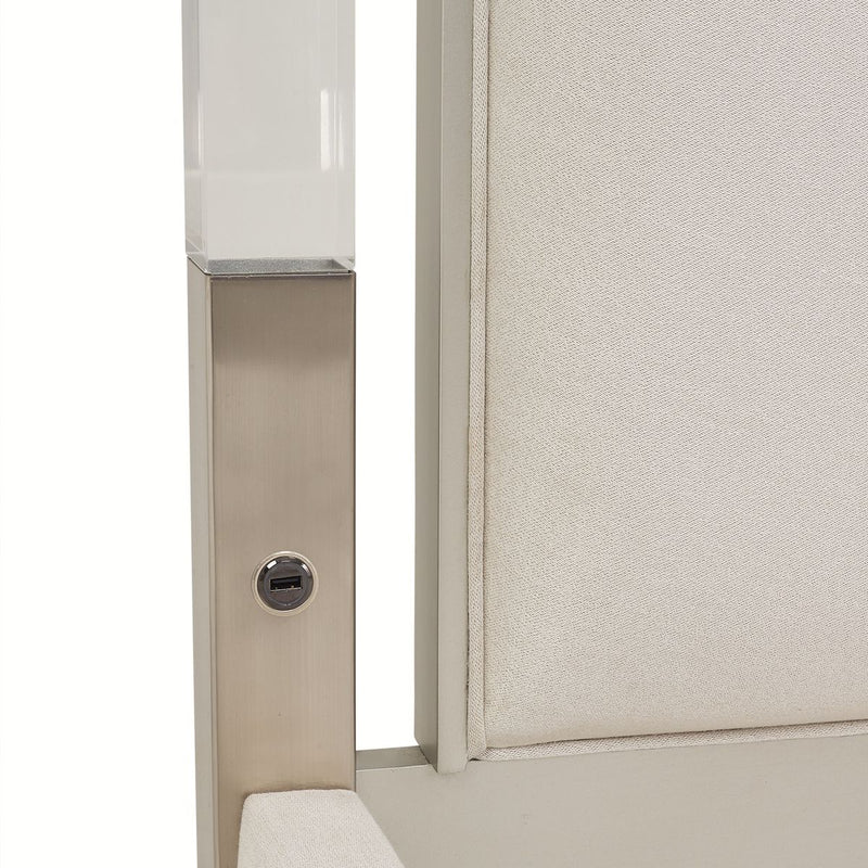 AICO Penthouse/Lanterna King Canopy Channel Tufted Upholstered Bed in Silver Mist