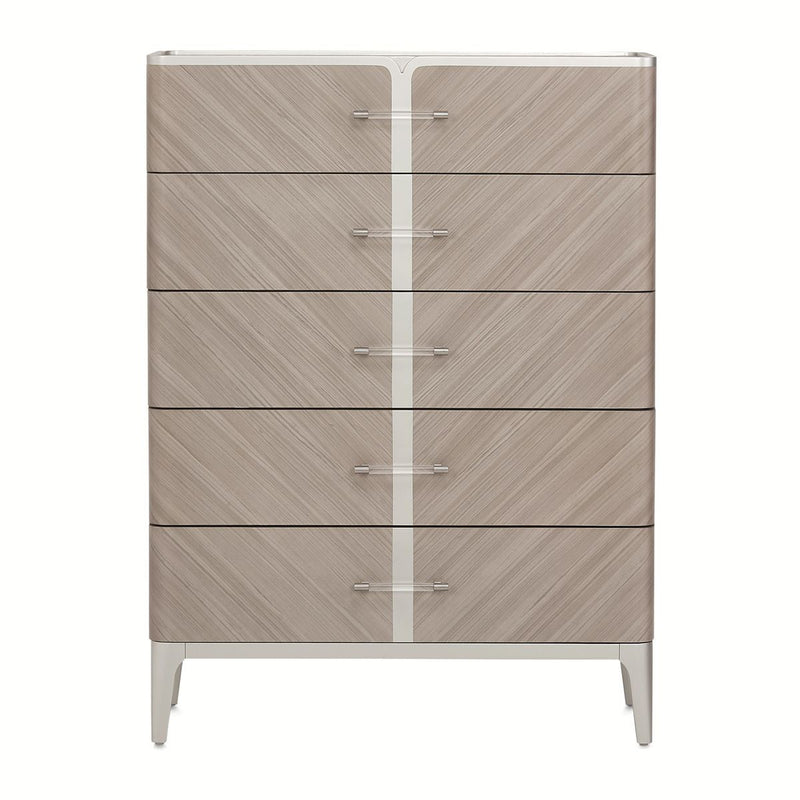 AICO Lanterna Highboy Chest in Silver Mist