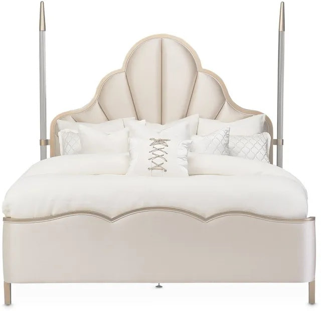 AICO Malibu Crest King Scalloped Poster Bed in Chardonnay image