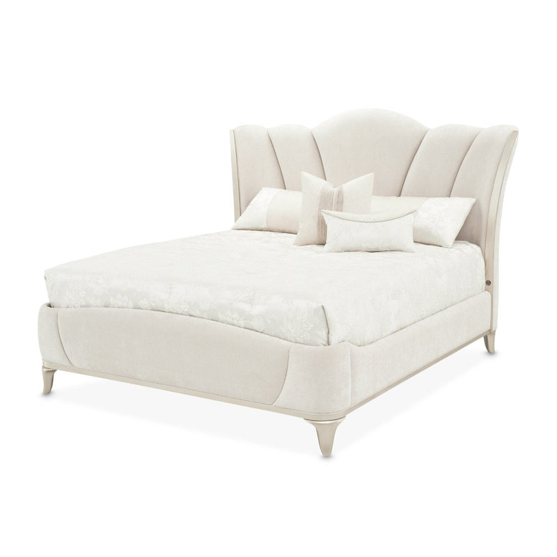 AICO Furniture La Marisia California King Upholstered Platform Bed in Creamy Pearl