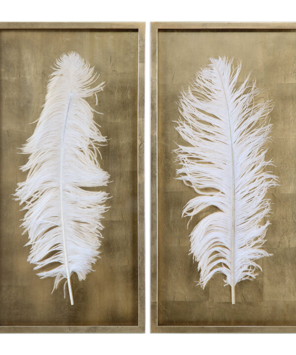 WHITE FEATHERS SHADOW BOXES, S/2 DECOR