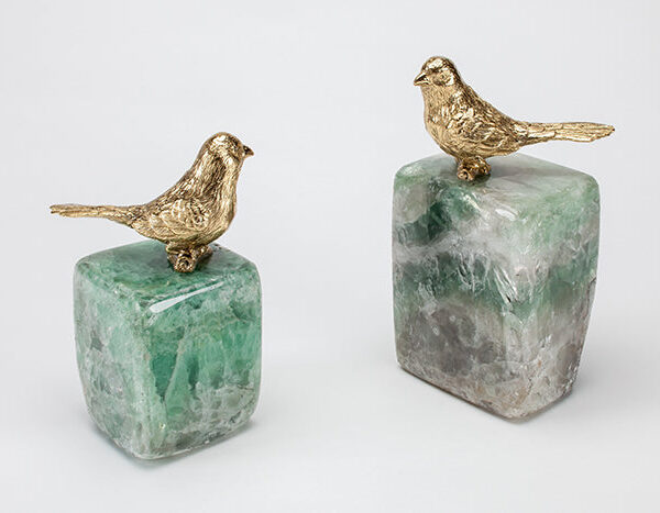 4490 Green Stone Birdies Table Decor (2PC)