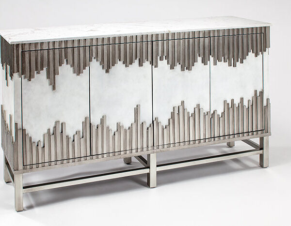 Aged Silver Metal Base & Details Marble Top Console SKU: CO0001