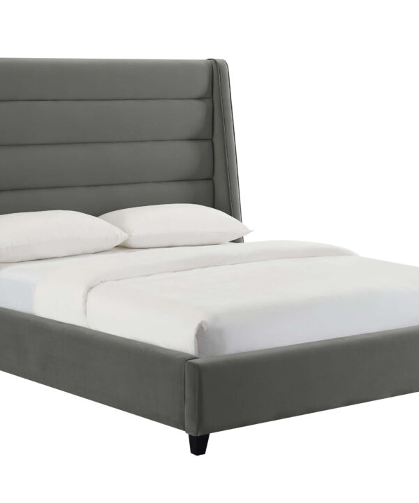 KOAH GREY VELVET BED IN QUEEN SKU: BE0008