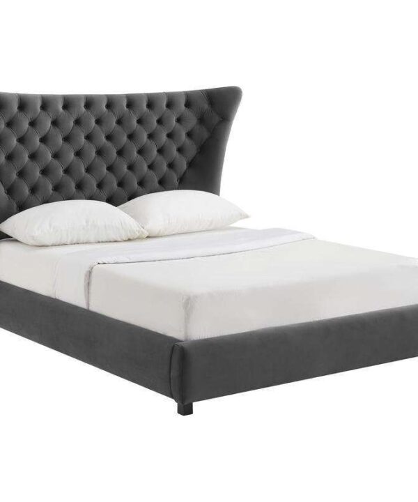 SASSY GREY VELVET QUEEN BED SKU: BE00015
