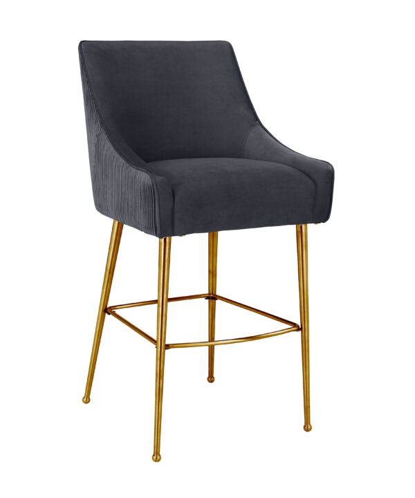BEATRIX PLEATED DARK GREY VELVET BAR STOOL
