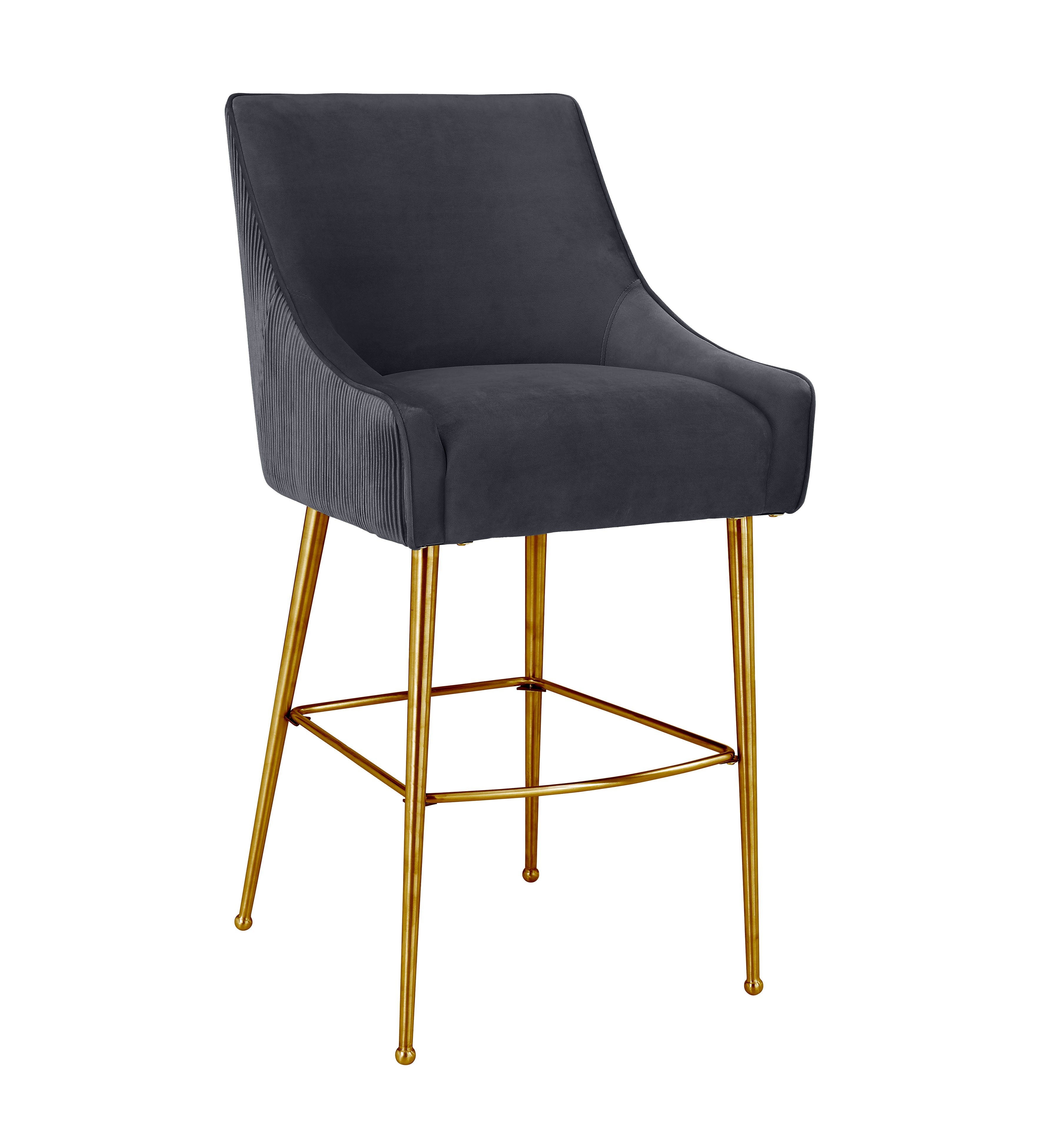 BEATRIX PLEATED DARK GREY VELVET BAR STOOL