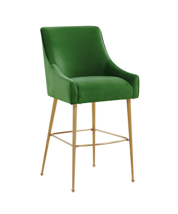 BEATRIX GREEN VELVET COUNTER STOOL – GOLD LEGS
