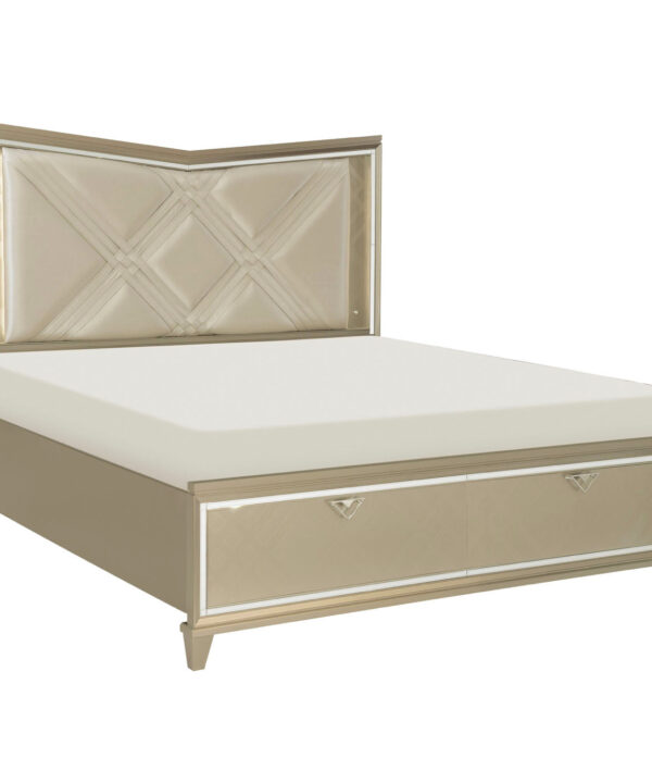 Bijou Queen Platform Bed with LED Lighting and Footboard Storage