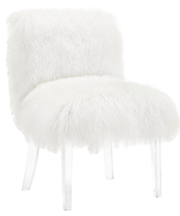 SOPHIE WHITE SHEEPSKIN LUCITE CHAIR