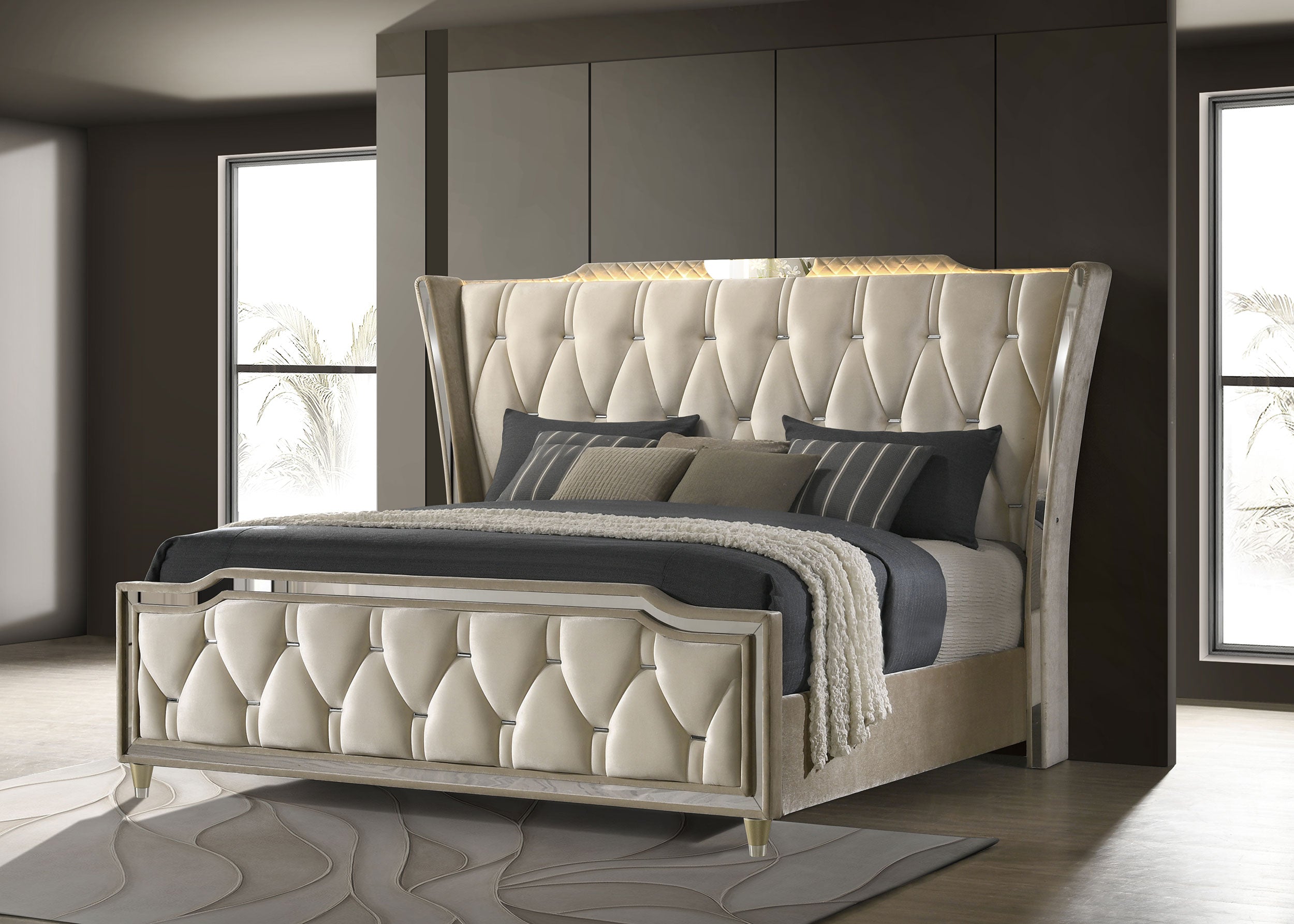 Lorient Wingback Bed with LED Lighting - Luxe Home Furnishings (Jersey City, NJ)