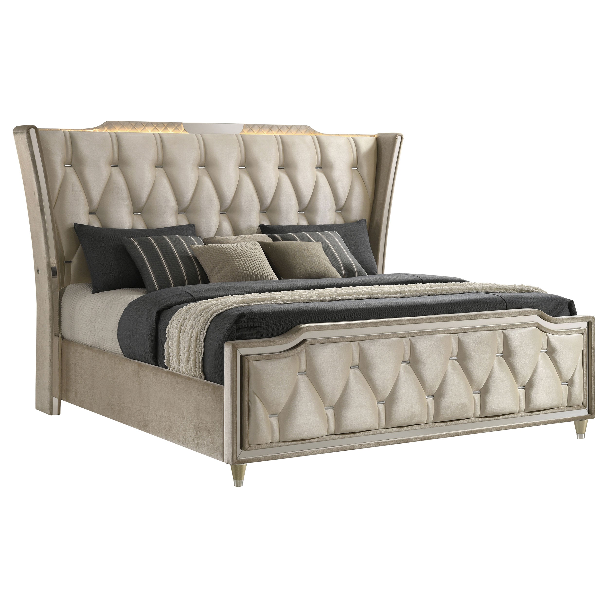 Lorient Wingback Bed with LED Lighting - Luxe Home Furnishings (Jersey City, NJ)
