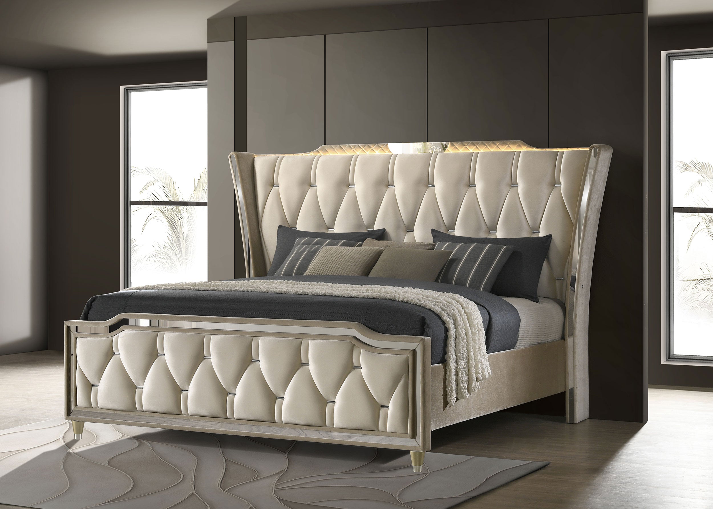 Lorient Wingback Bed with LED Lighting - Luxe Home Furnishings (Jersey City, NJ)