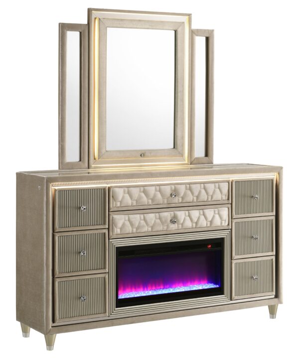Lorient LED Dresser with LED Mirror and Flame Visualizer - Luxe Home Furnishings (Jersey City, NJ)