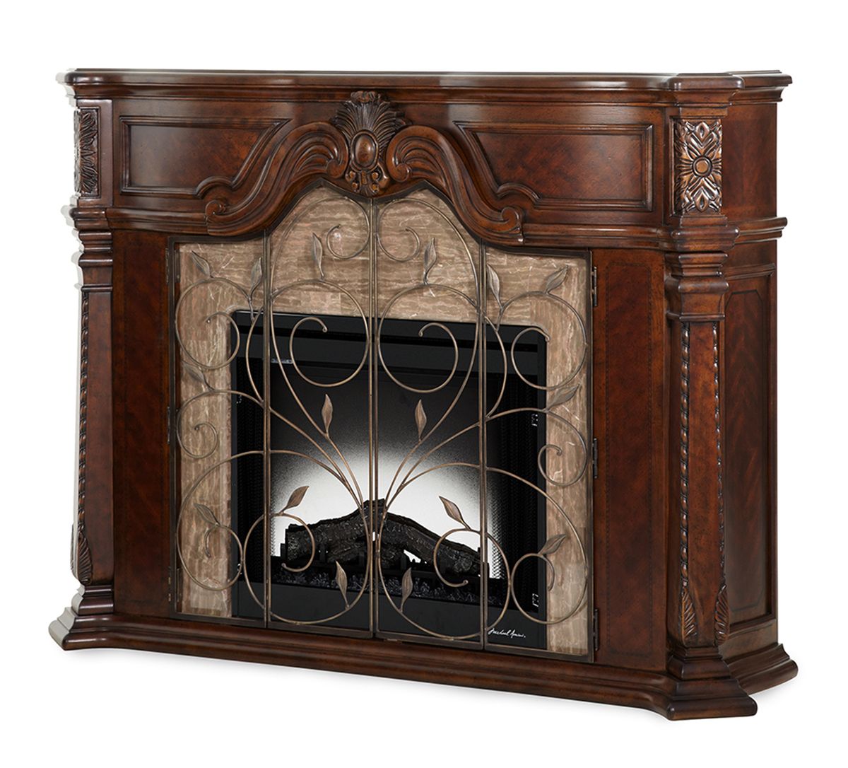 AICO Windsor Court Fireplace without Insert in Vintage Fruitwood - Luxe Home Furnishings (Jersey City, NJ)