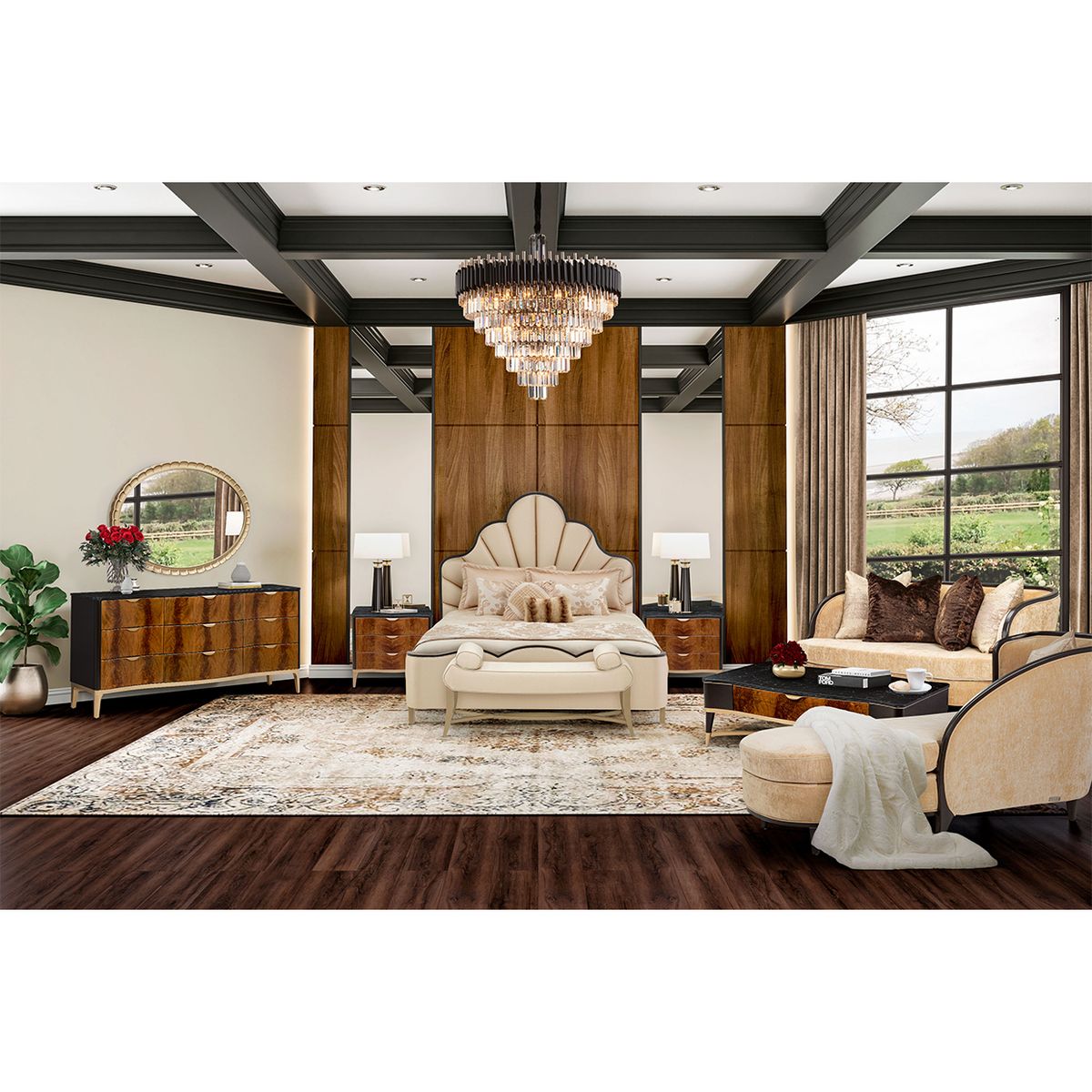 AICO Malibu Crest King Scalloped Panel Bed in Dark Espresso - Luxe Home Furnishings (Jersey City, NJ)