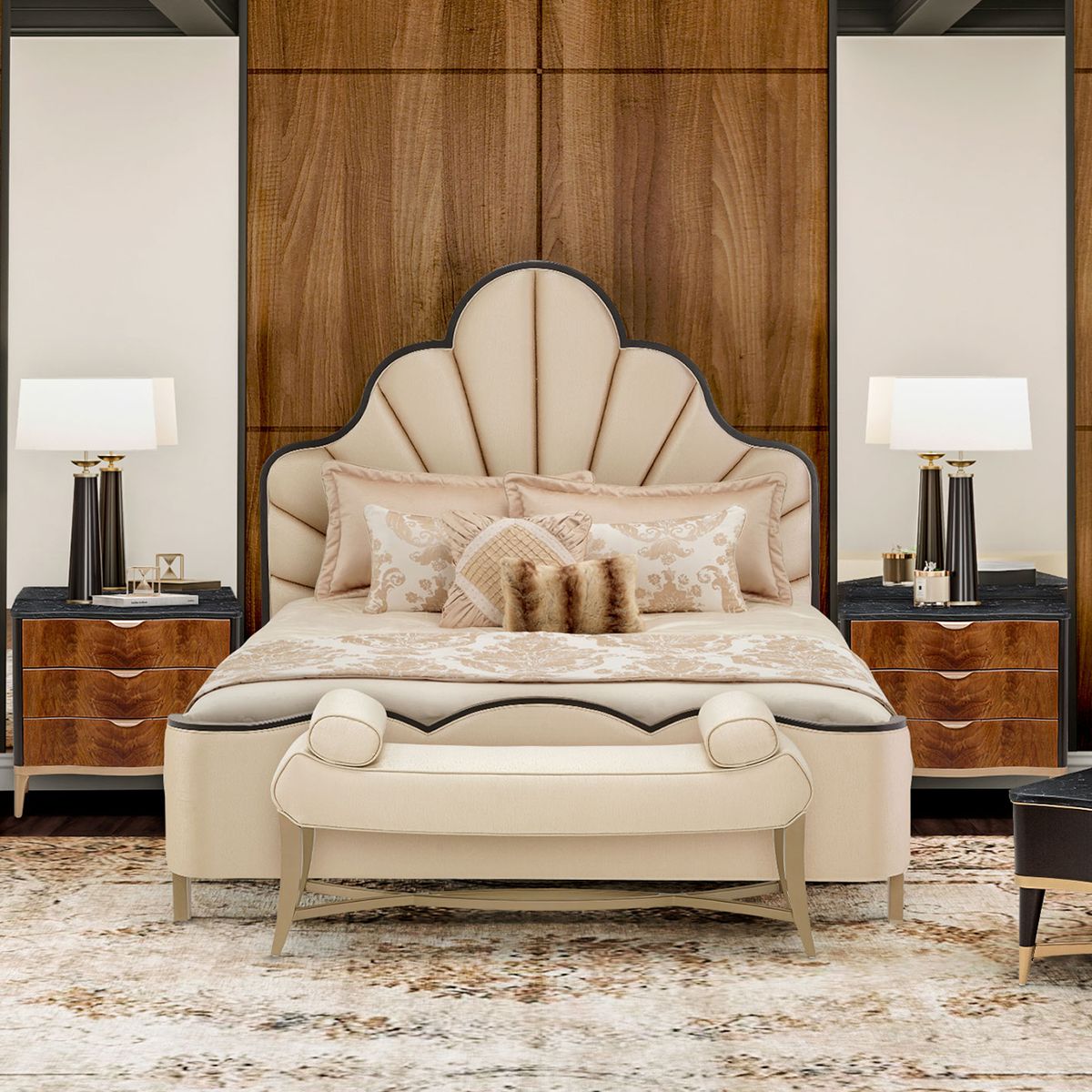 AICO Malibu Crest King Scalloped Panel Bed in Dark Espresso - Luxe Home Furnishings (Jersey City, NJ)