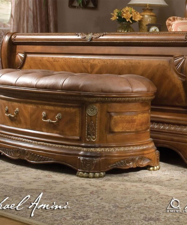 Cortina Leather Bedside Bench in Honey Walnut - Luxe Home Furnishings (Jersey City, NJ)