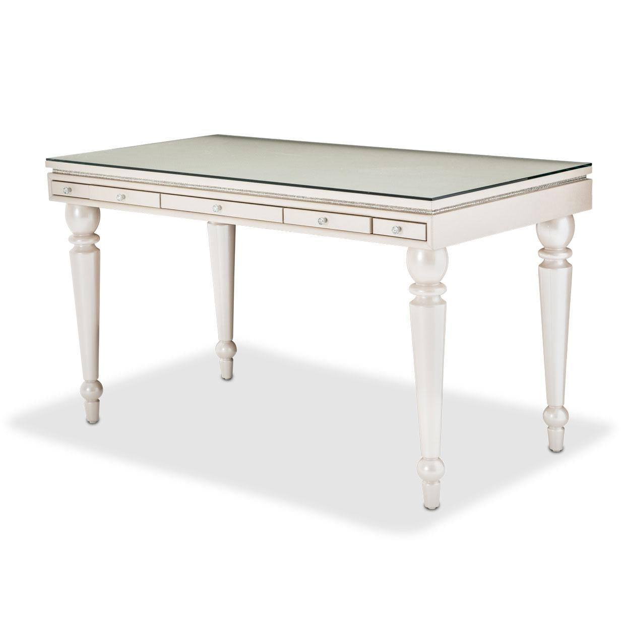 Glimmering Heights 2pc Writing Desk w/Glass Top in Ivory - Luxe Home Furnishings (Jersey City, NJ)