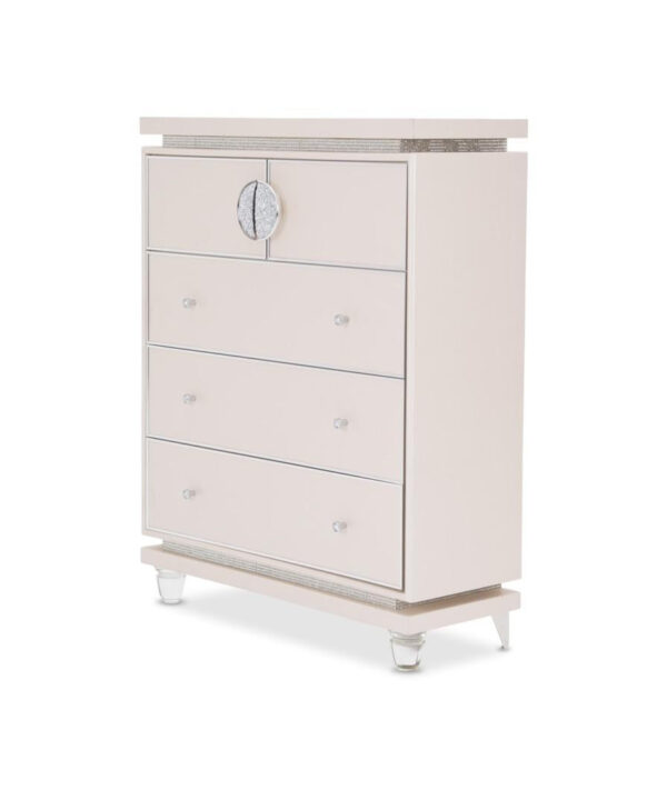 Glimmering Heights Upholstered 5 Drawer Chest in Ivory - Luxe Home Furnishings (Jersey City, NJ)