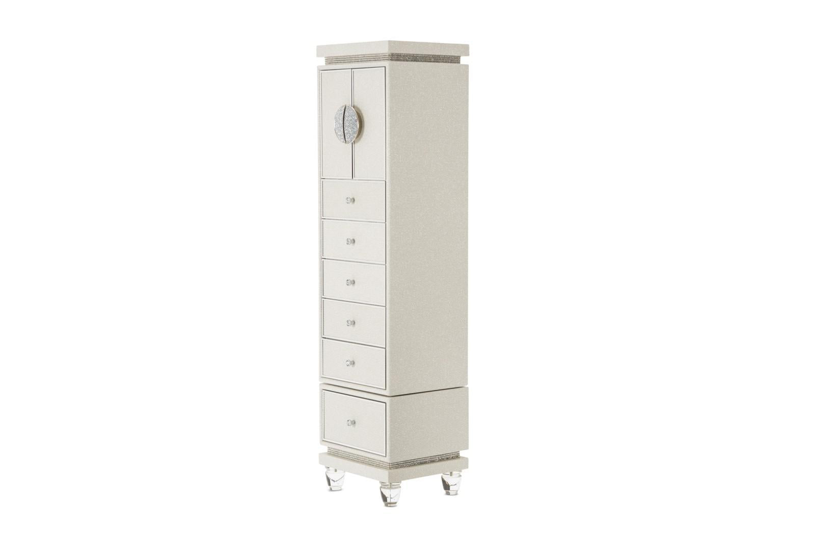 Glimmering Heights Upholstered Swivel Lingerie Chest in Ivory - Luxe Home Furnishings (Jersey City, NJ)