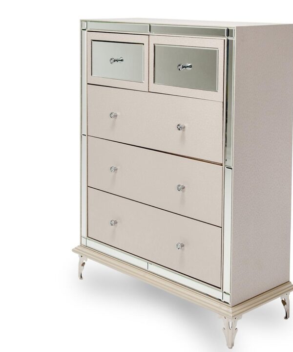 Hollywood Loft Upholstered 5 Drawer Chest in Frost - Luxe Home Furnishings (Jersey City, NJ)