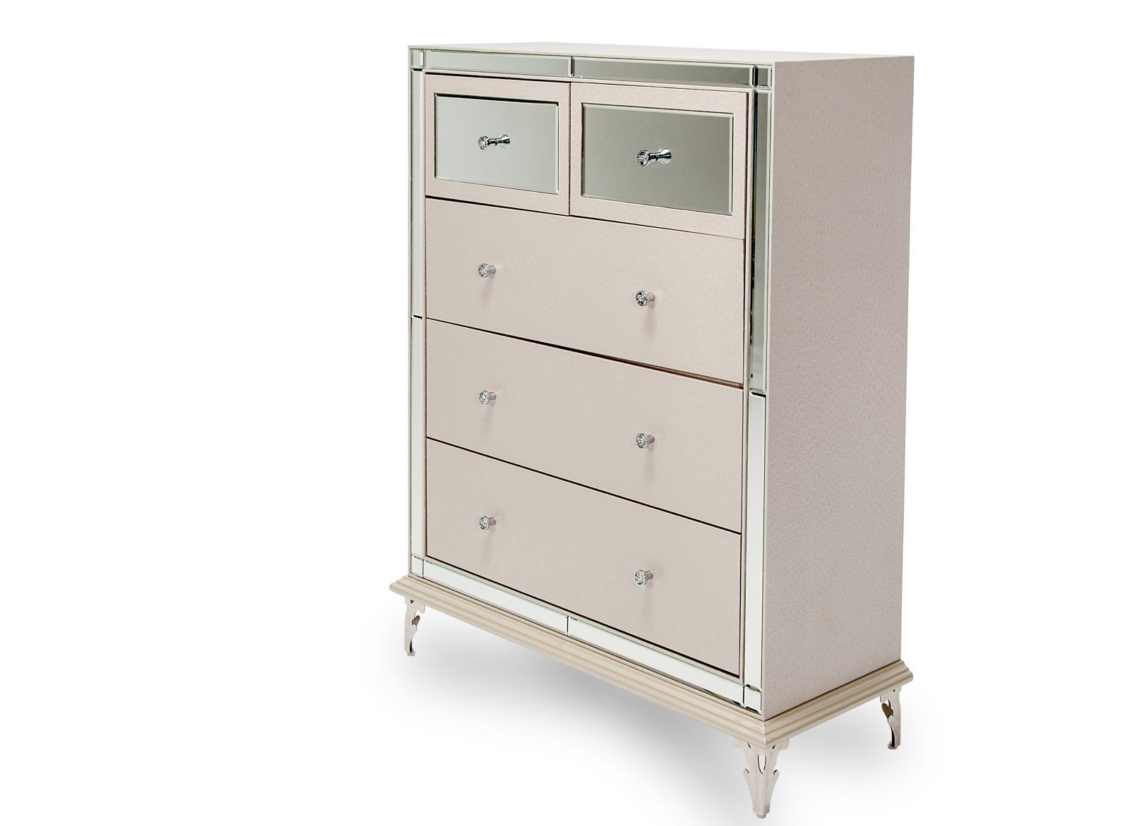 Hollywood Loft Upholstered 5 Drawer Chest in Frost - Luxe Home Furnishings (Jersey City, NJ)