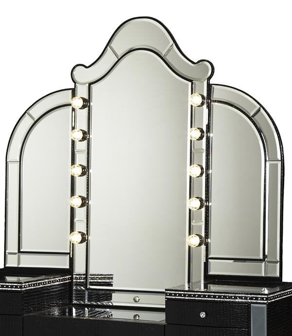 Hollywood Swank Vanity Mirror in Black Iguana - Luxe Home Furnishings (Jersey City, NJ)