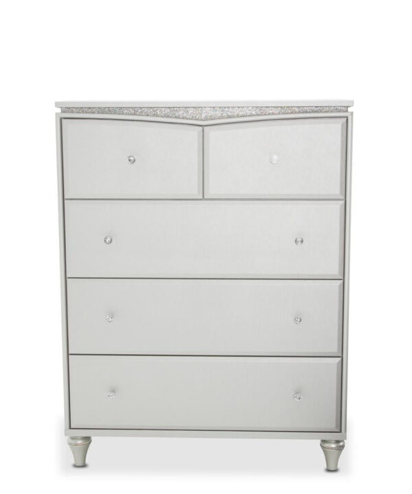 Melrose Plaza Upholstered Five Drawer Chest in Dove - Luxe Home Furnishings (Jersey City, NJ)
