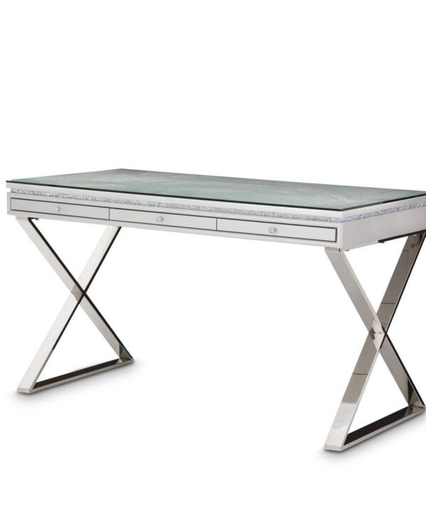 Melrose Plaza Writing Desk with Glass Top in Dove 9019277-217-118 - Luxe Home Furnishings (Jersey City, NJ)