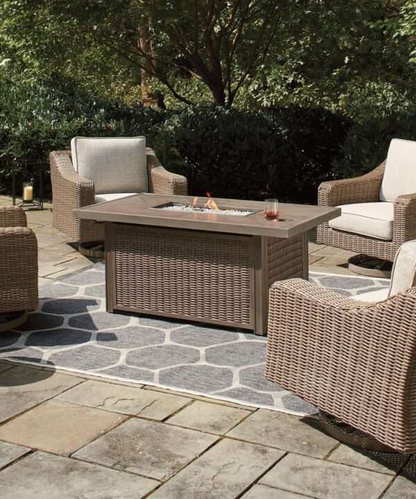 Beachcroft Beachcroft Fire Pit Table with Four Nuvella Swivel Lounge Chairs