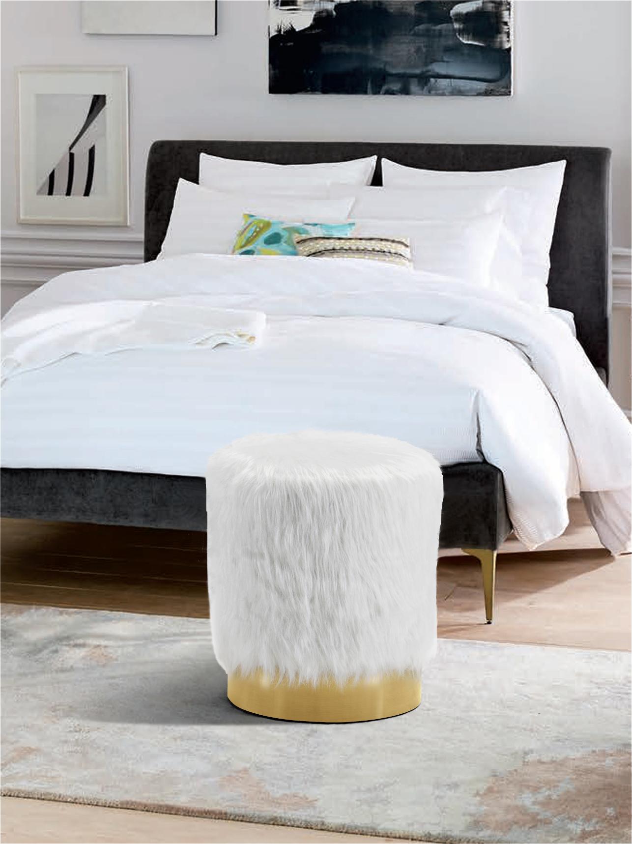 Joy White Faux Fur Ottoman/Stool - Image 2