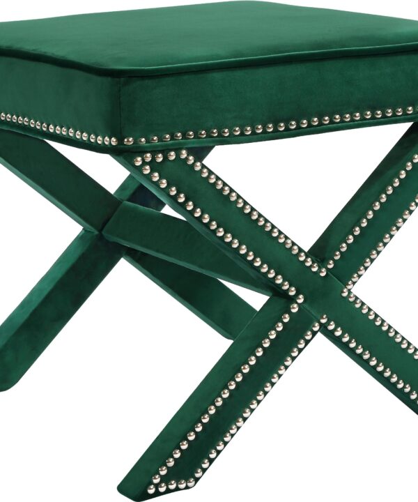Nixon Green Velvet Ottoman/Bench
