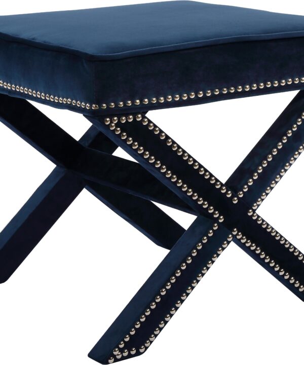 Nixon Navy Velvet Ottoman/Bench