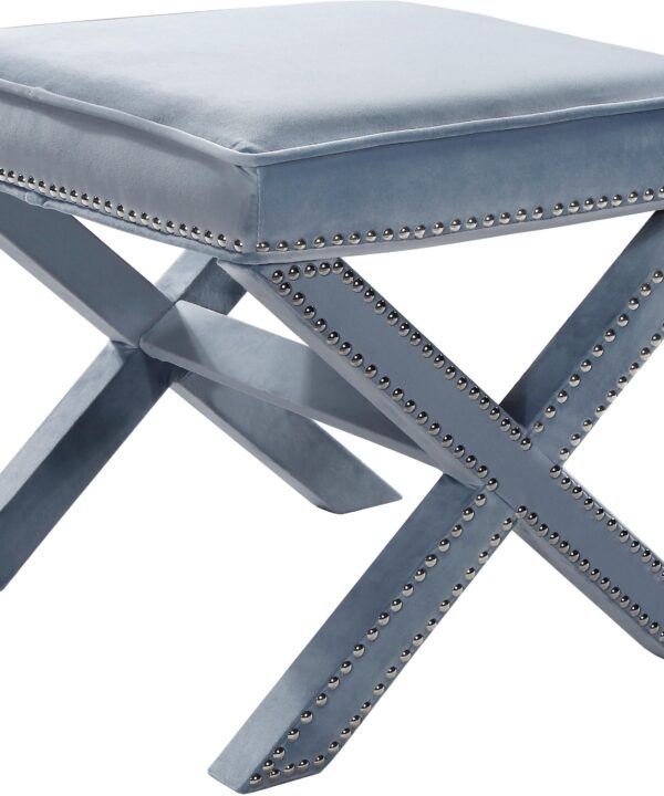 Nixon Sky Blue Velvet Ottoman/Bench