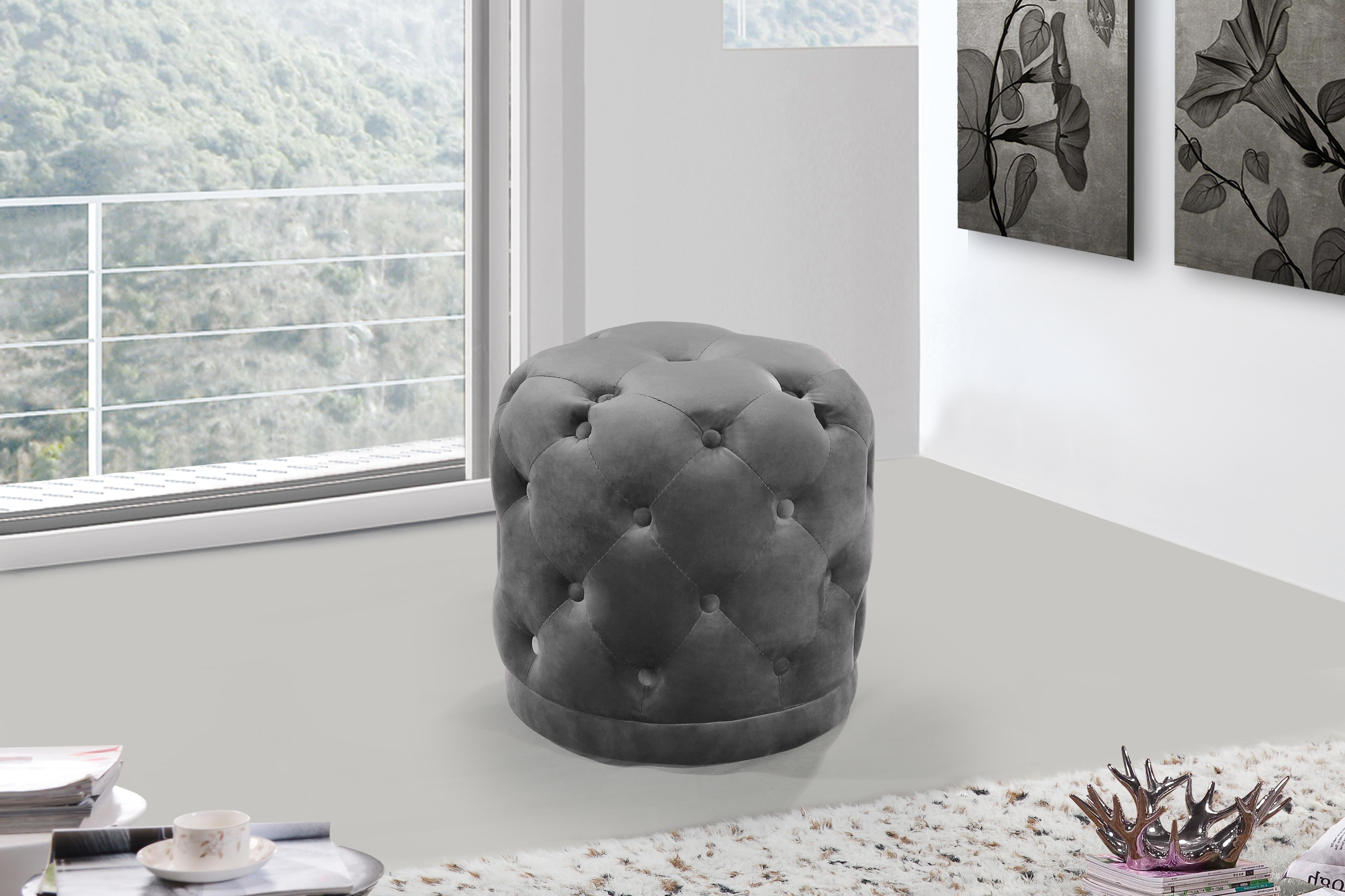 Harper Grey Velvet Ottoman/Stool - Image 2