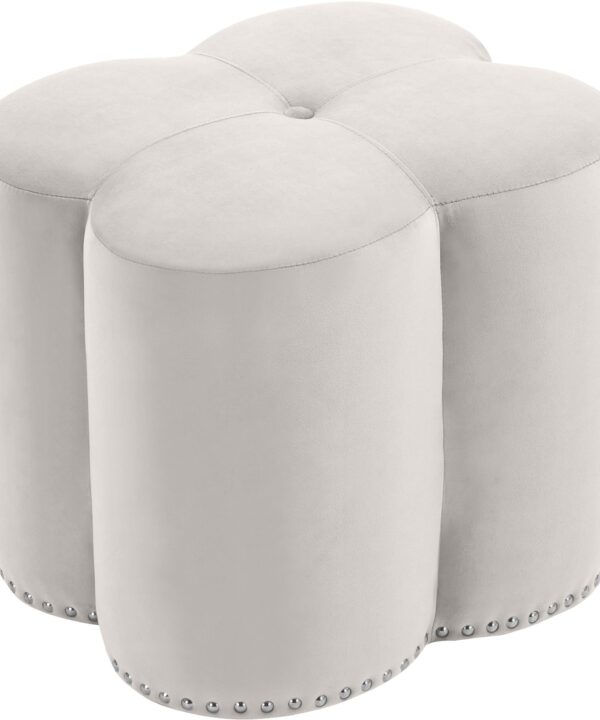 Clover Cream Velvet Ottoman