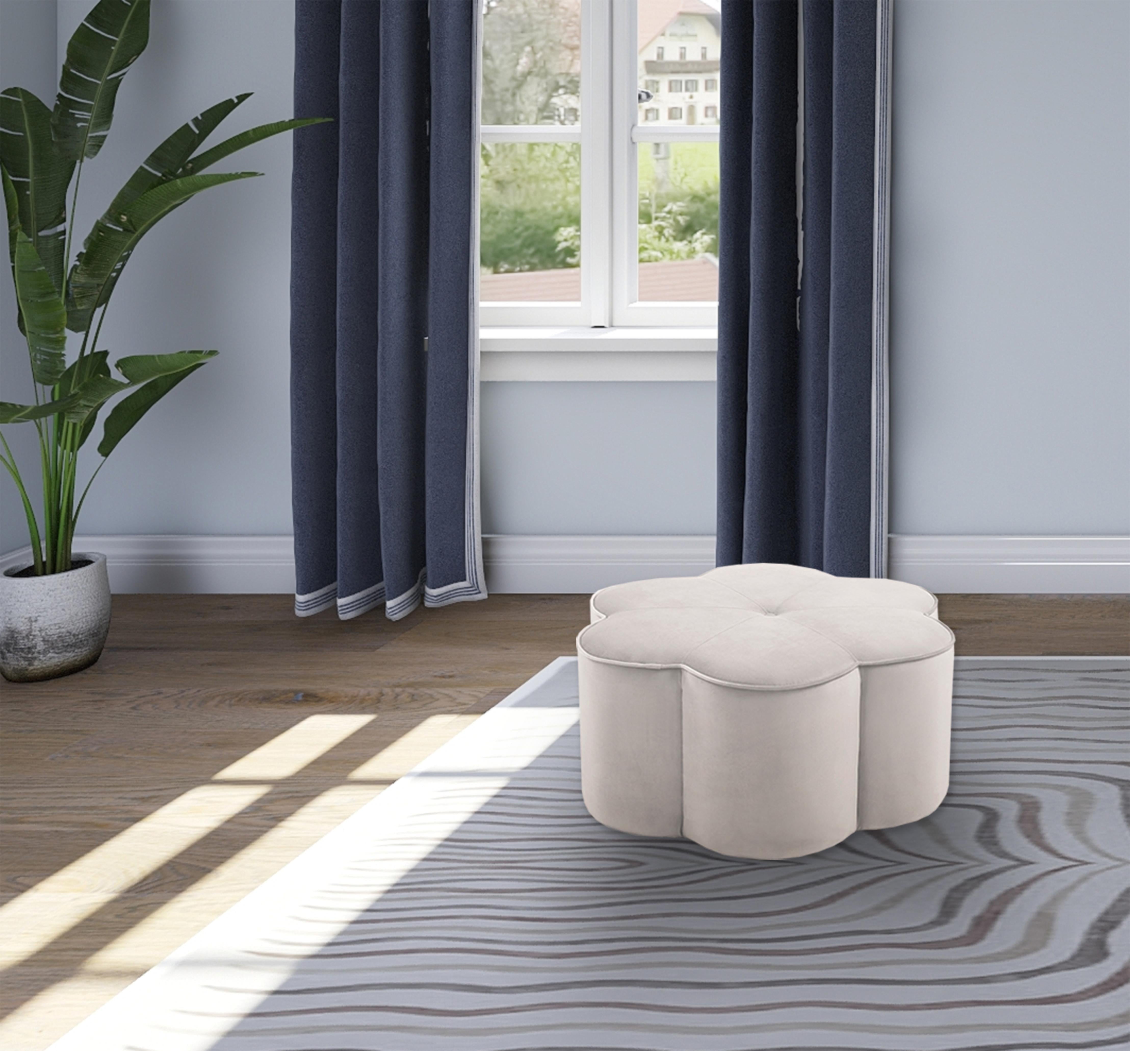 Daisy Cream Velvet Ottoman - Image 2
