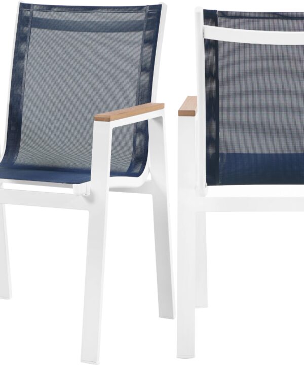 Nizuc Navy Mesh Waterproof Fabric Outdoor Patio Aluminum Mesh Dining Arm Chair - Luxe Home Furnishings (Jersey City, NJ)