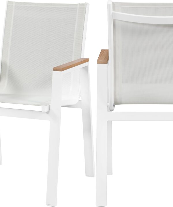 Nizuc White Mesh Waterproof Fabric Outdoor Patio Aluminum Mesh Dining Arm Chair - Luxe Home Furnishings (Jersey City, NJ)