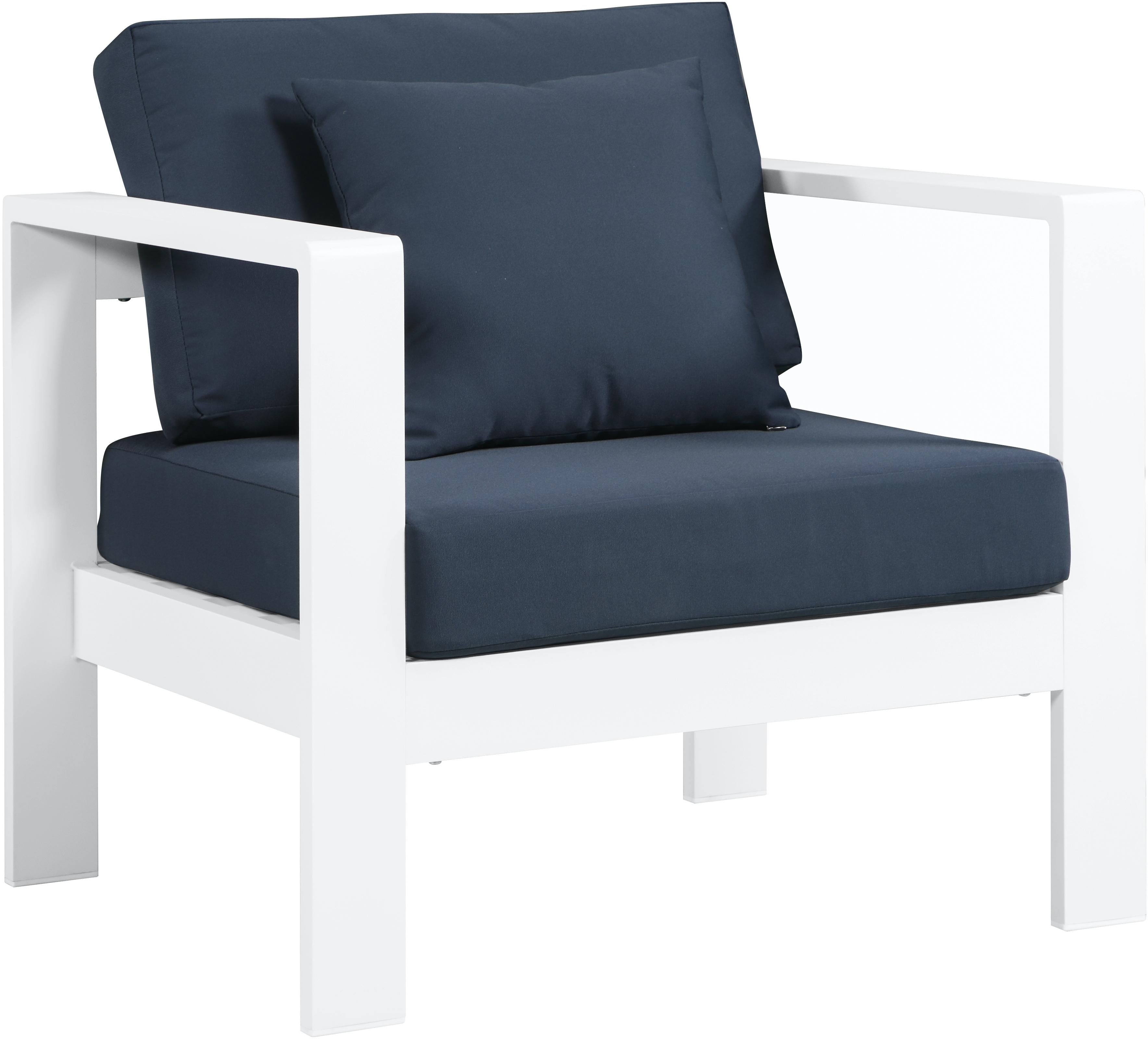 Nizuc Navy Waterproof Fabric Outdoor Patio Aluminum Arm Chair - Luxe Home Furnishings (Jersey City, NJ)
