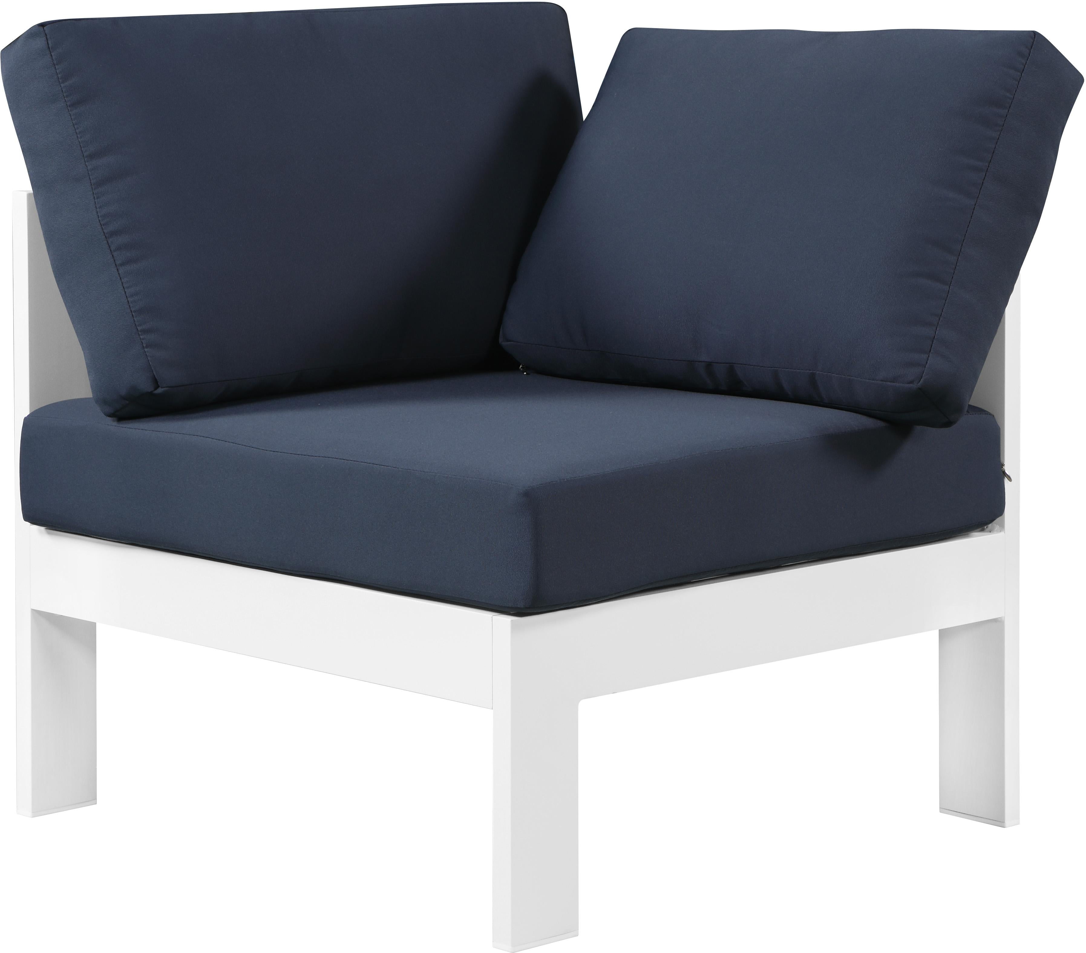 Nizuc Navy Waterproof Fabric Outdoor Patio Aluminum Corner Chair - Luxe Home Furnishings (Jersey City, NJ)