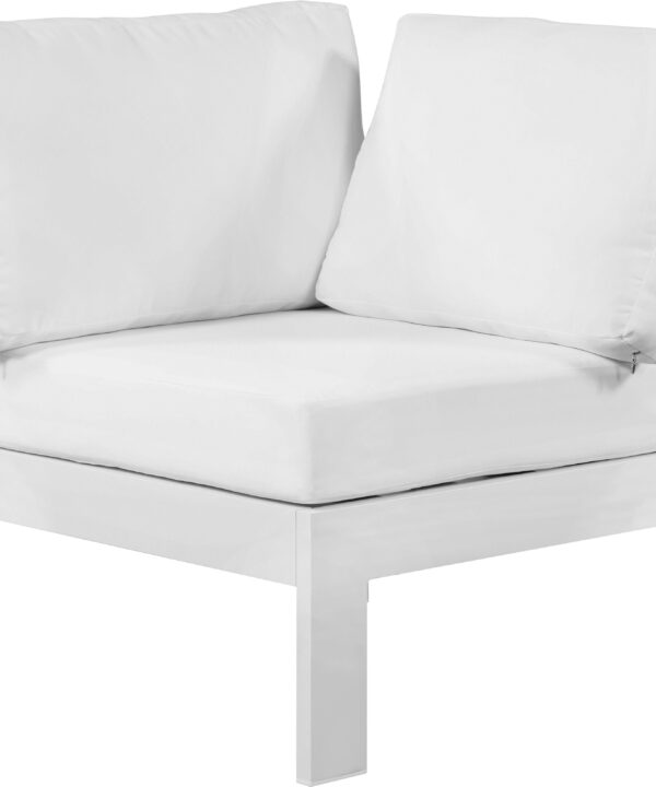Nizuc White Waterproof Fabric Outdoor Patio Aluminum Corner Chair - Luxe Home Furnishings (Jersey City, NJ)