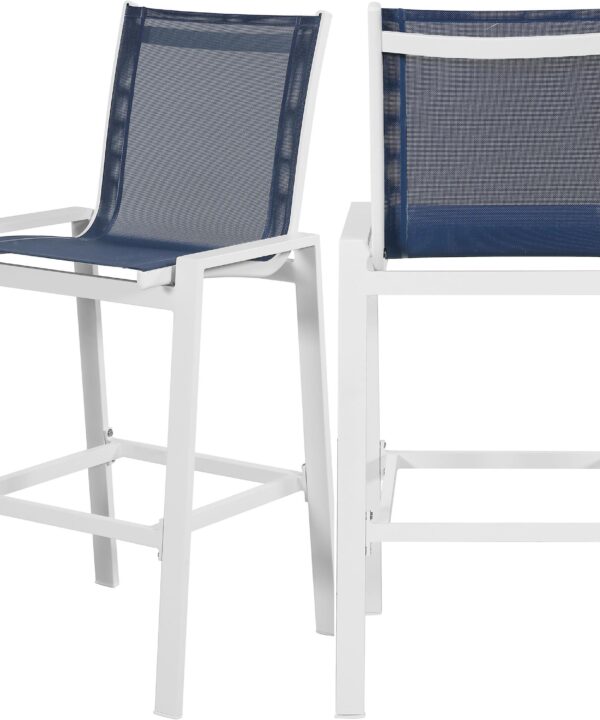 Nizuc Navy Mesh Waterproof Fabric Outdoor Patio Aluminum Mesh Barstool - Luxe Home Furnishings (Jersey City, NJ)