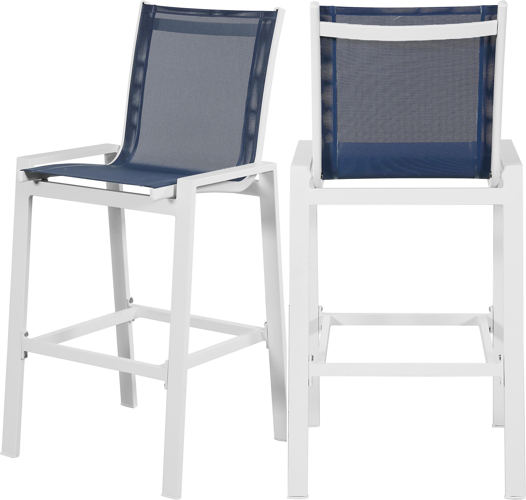 Nizuc Navy Mesh Waterproof Fabric Outdoor Patio Aluminum Mesh Barstool - Luxe Home Furnishings (Jersey City, NJ)