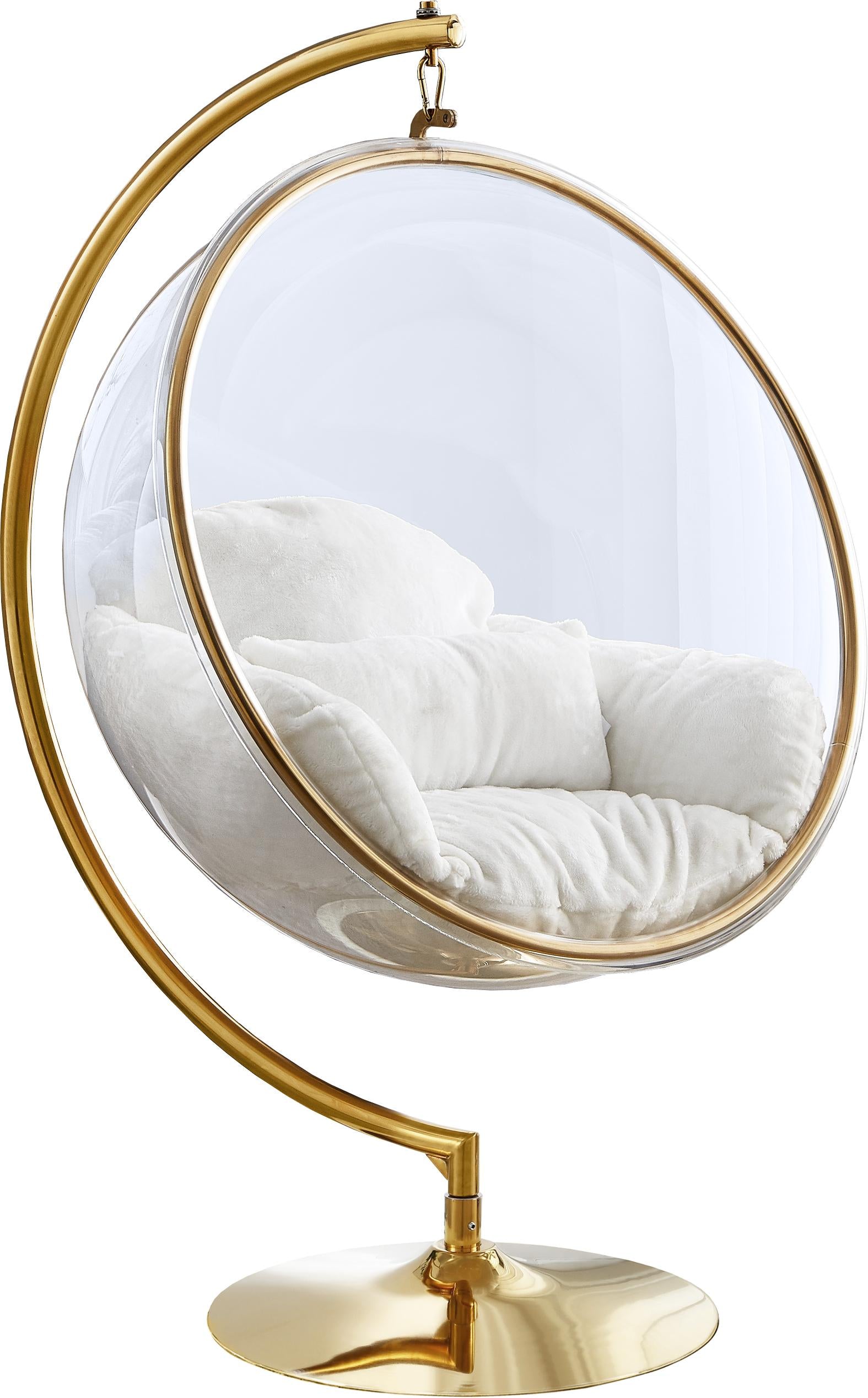 Luna White Faux Fur Acrylic Swing Accent Chair - Luxe Home Furnishings (Jersey City, NJ)