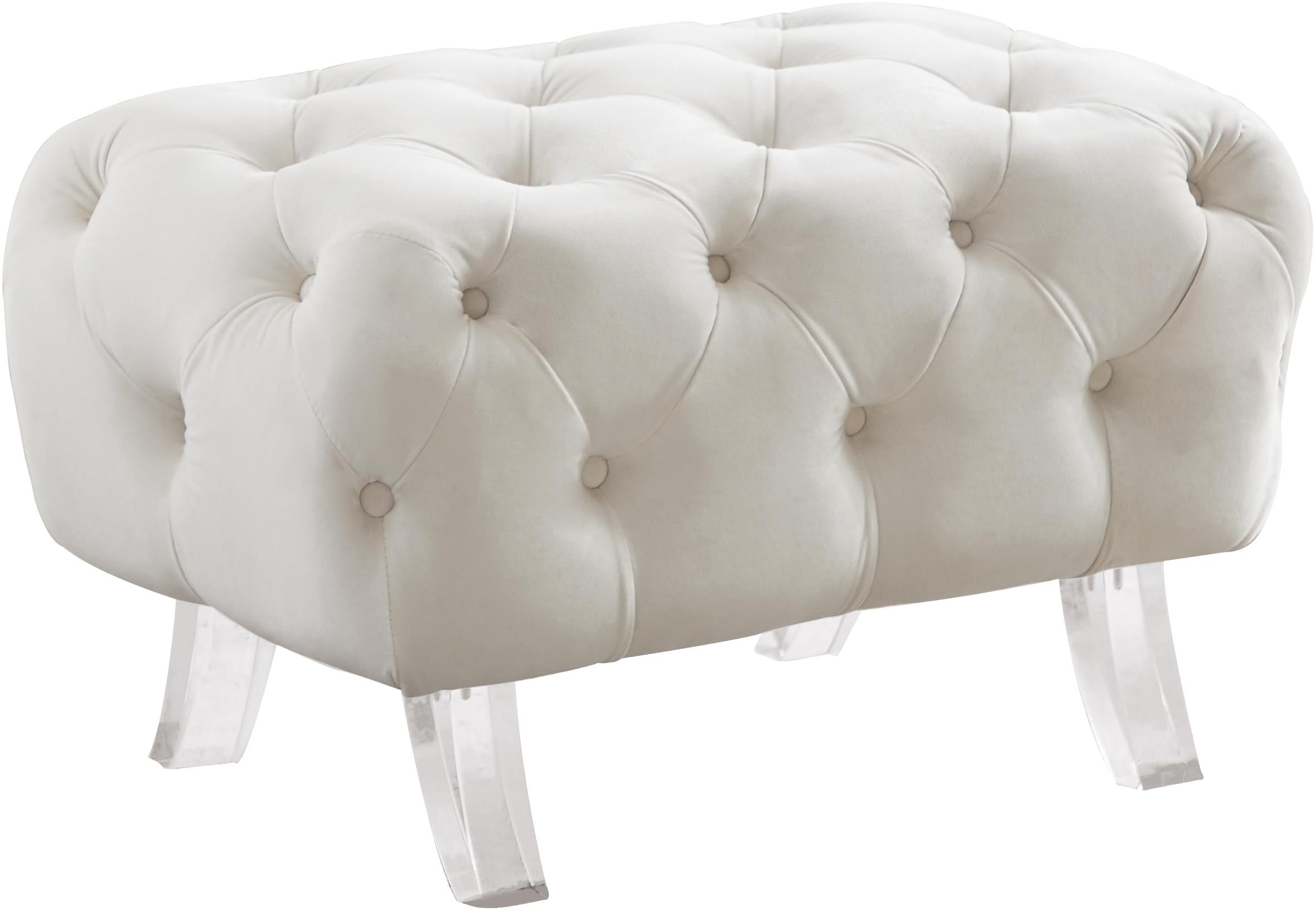 Crescent Cream Velvet Ottoman - Luxe Home Furnishings (Jersey City, NJ)
